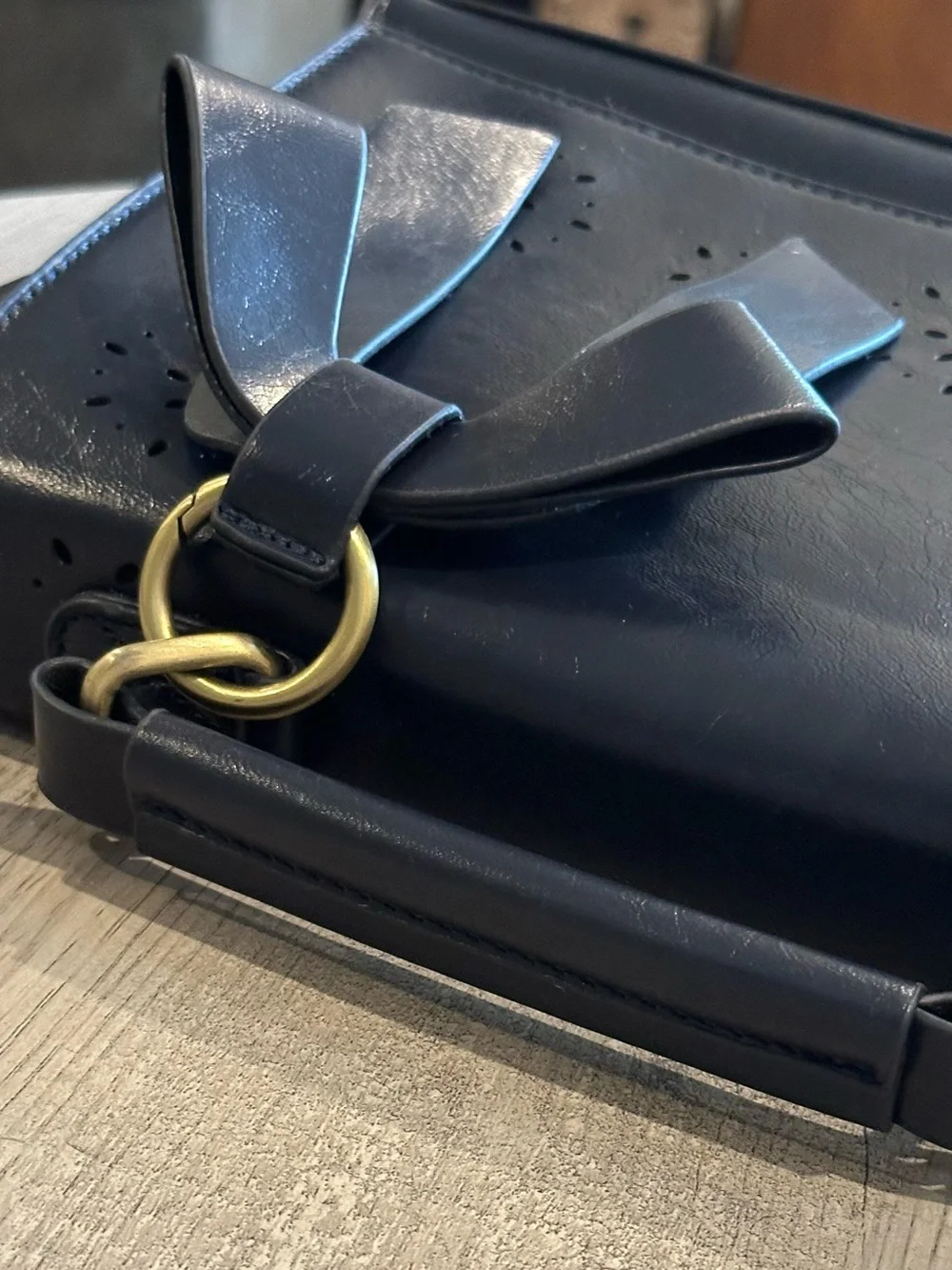 Walasa Pocketful of Sunshine Navy Leather Bow Satchel Crossbody Bag